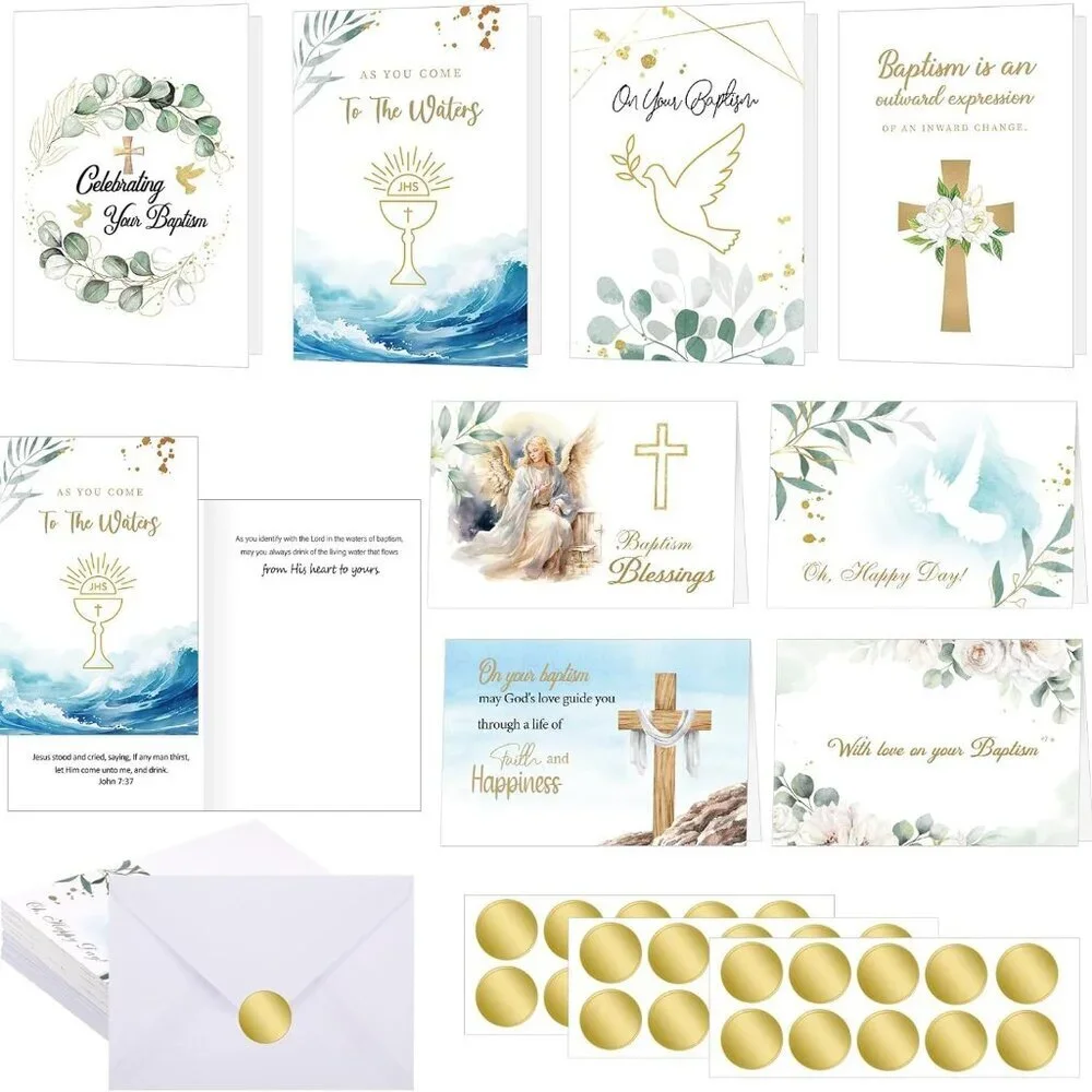 24 Pack Baptism Greeting Cards Bulk with Scripture Blessings Envelopes for Adult